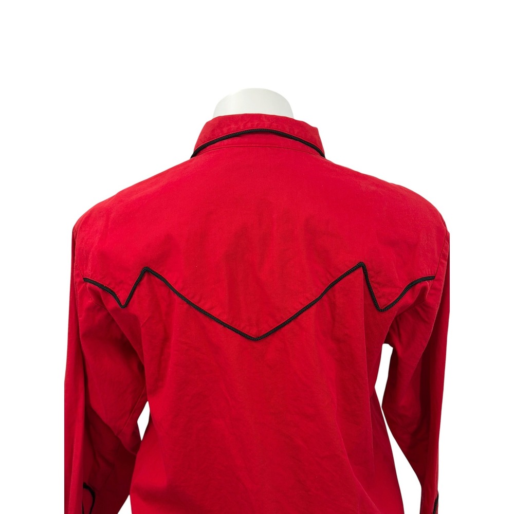 Panhandle Slim Western Shirt Women SZ L Red Floral Embroidery Pearl Snap Rodeo - Picture 9 of 12